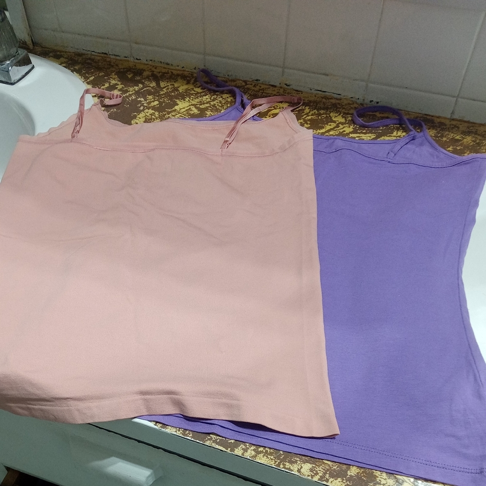 2 ladies spaghetti scrap tops medium Ann Taylor,loft cream Peach, purple